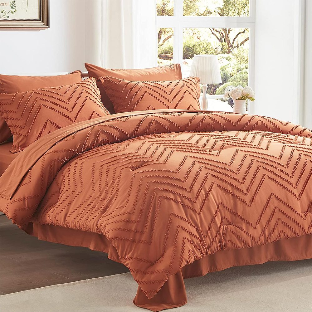 Brown Jacquard Boho Wave klippede dyne sæt 7pcs dyne med sengeskib